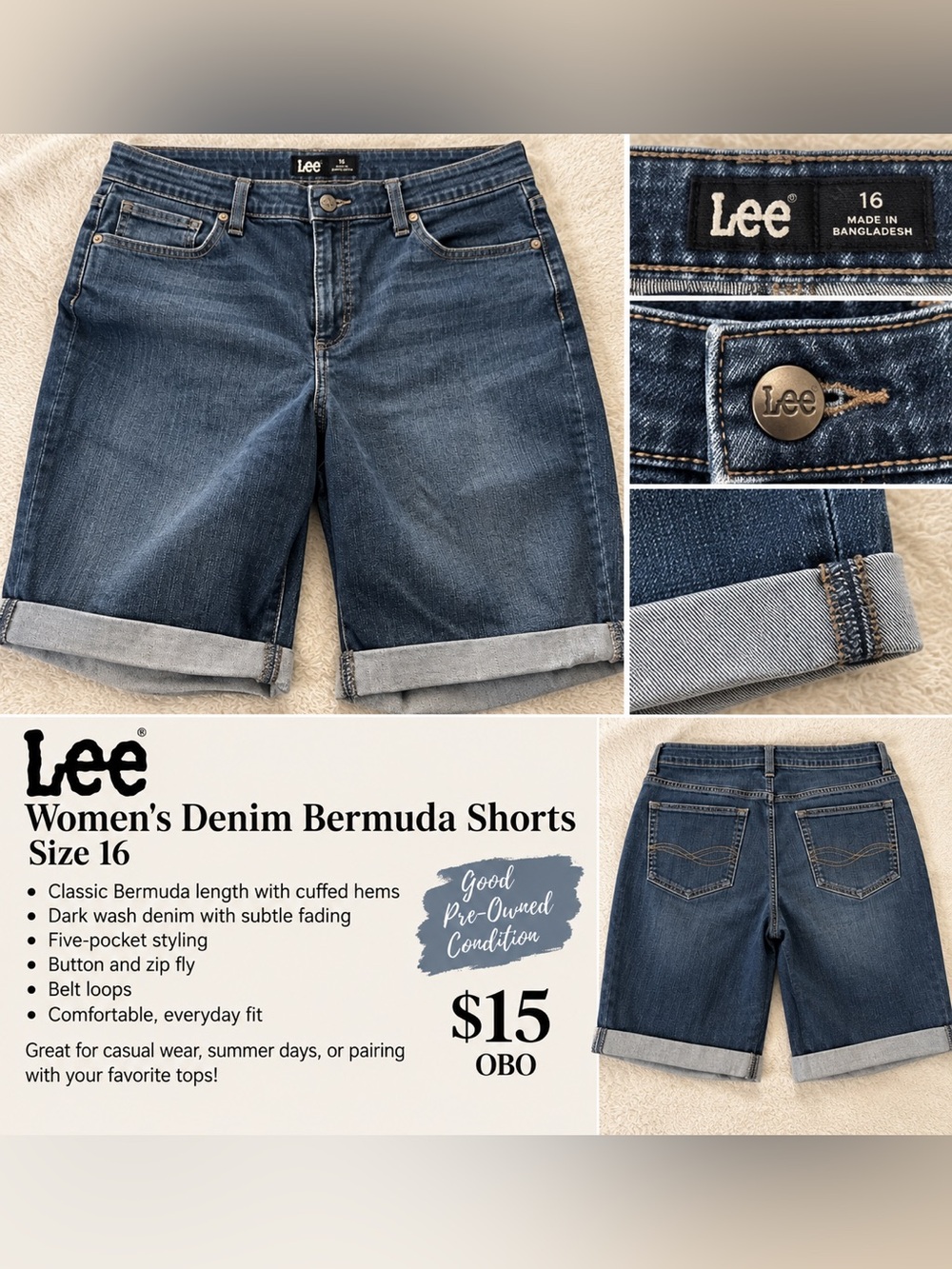 Lee Women's Cuffed Denim Bermuda Shorts - Dark Blue